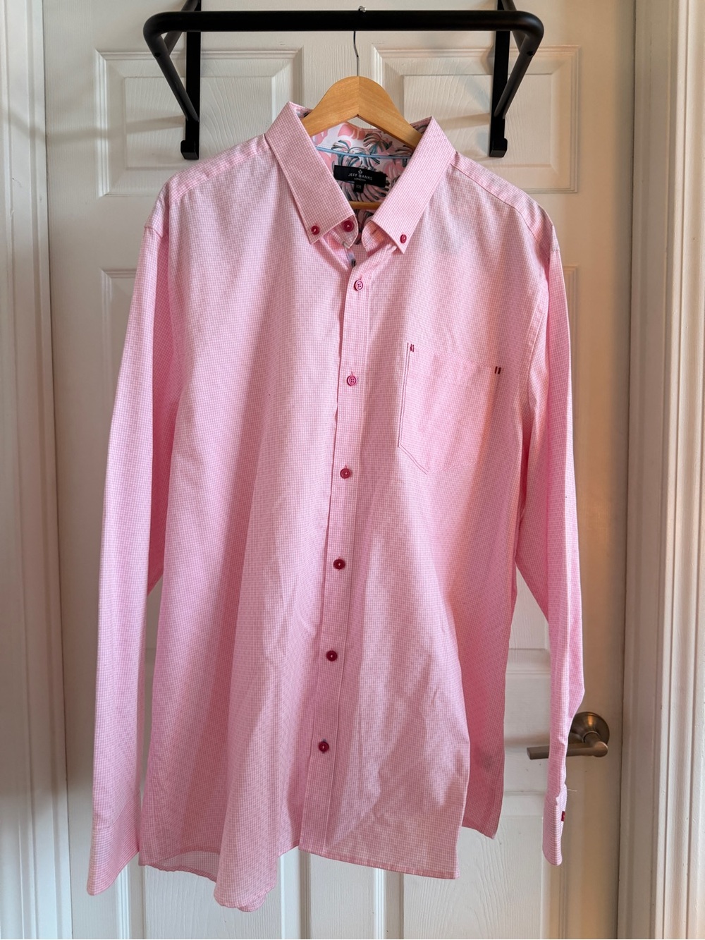 Jeff Banks London Pink Micro‑Check Shirt – XXL (Fits Like US XL)
